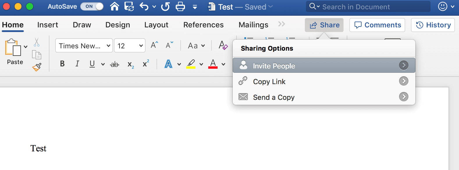 Use "Sharing Options" to invite people to work on your shared Microsoft Word documents