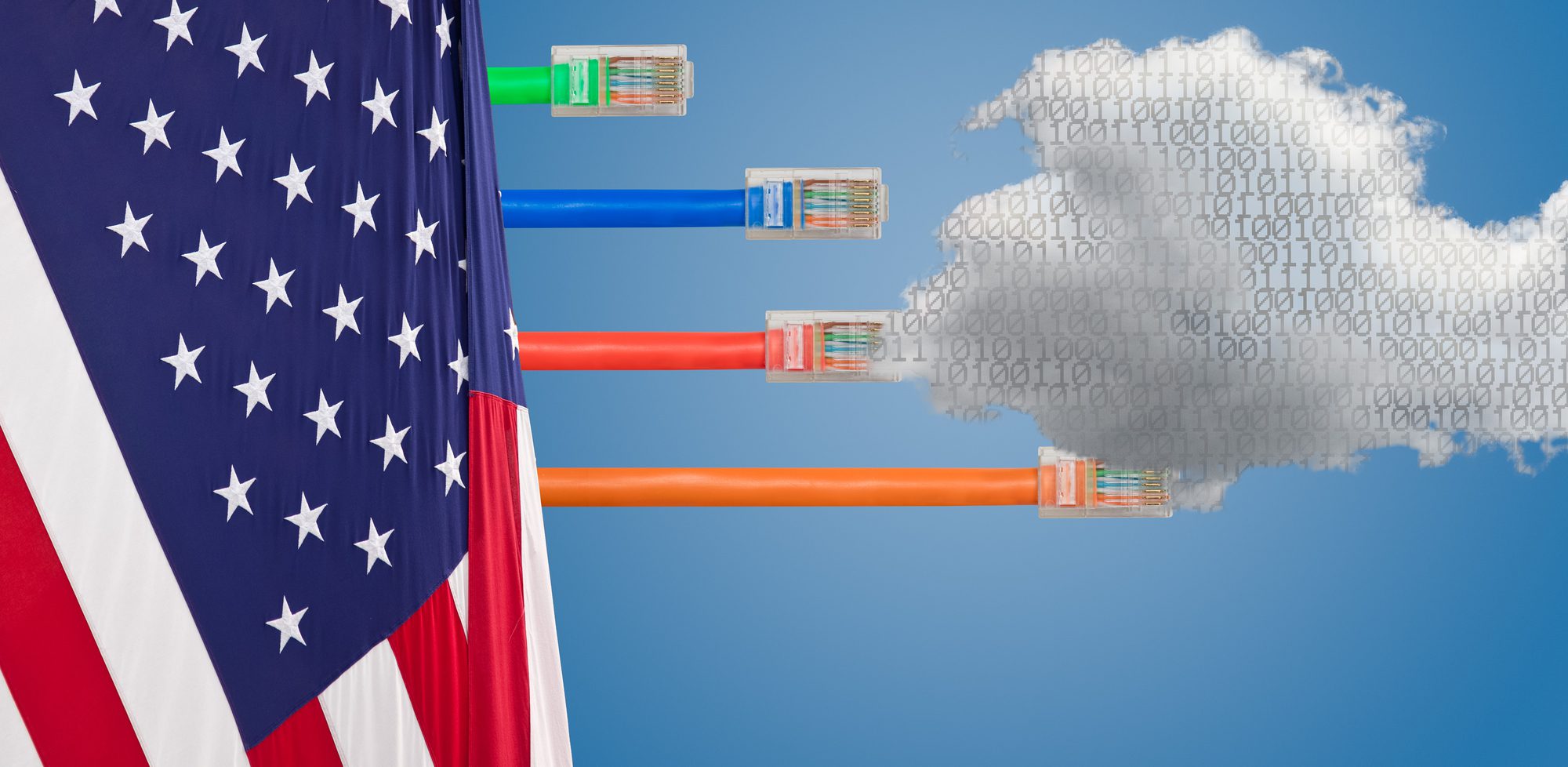 US flag and devices connecting to the cloud. There is a prevalent myth that the federal government and standards organizations do not trust the cloud.v