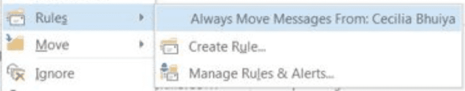 Select Always Move Messages From option in Microsoft Outlook