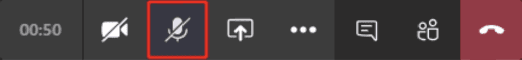 Toolbar in Microsoft Teams with muted audio symbol