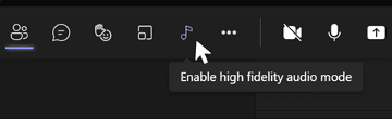 Screenshot of Microsoft Teams high fidelity audio mode options