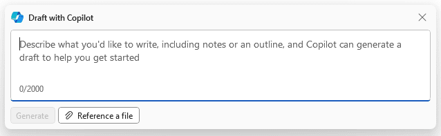 screenshot of Copilot pop-up window in Word to help you draft documents