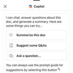 TWG_CopilotforWord_Mobile_002 screenshot of Copilot prompt in Microsoft Word app on iOS (Apple device)