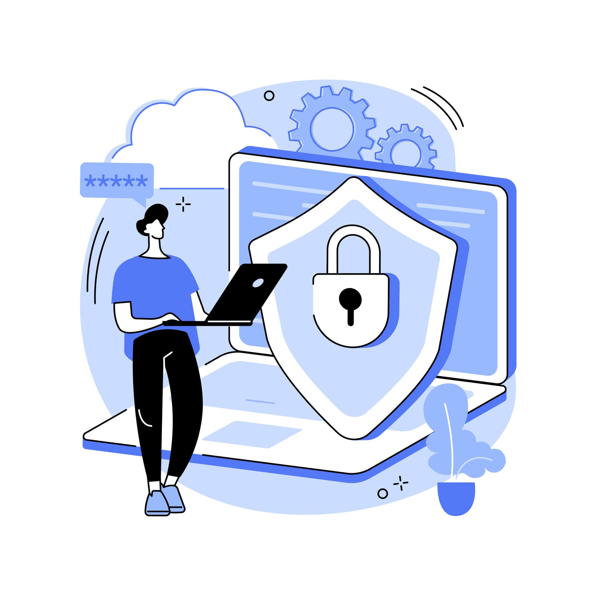 secure score illustration illustration of person standing with a laptop using microsoft secure score