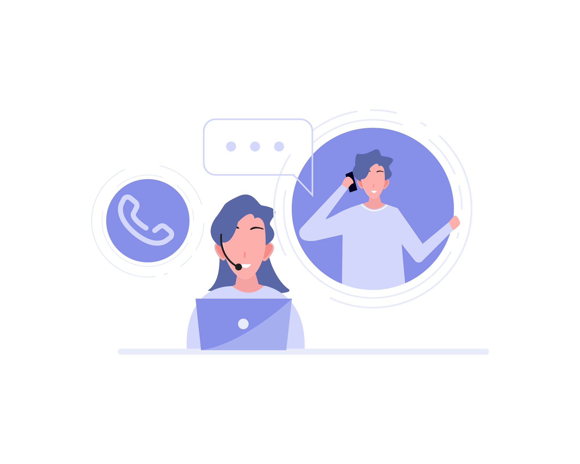 vector of women on phone with bubble dots showing other people talking